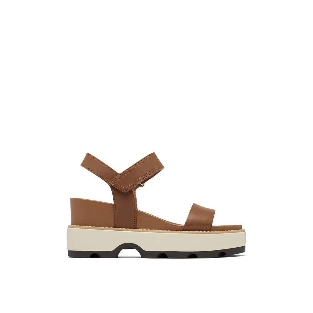 Sorel Joanie IV Y strap wedge leather sandals velvet tan blackened brown size 9